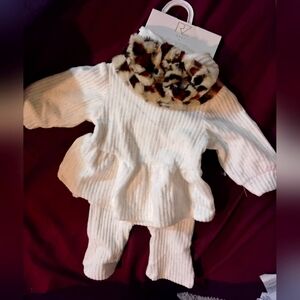 Cozy White Baby Outfit with Leopard Print Headband